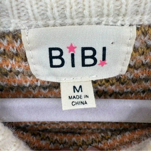 BiBi Orange, Brown, Cream large, bold Floral print Crew Neck cozy Sweater M - Picture 4 of 10